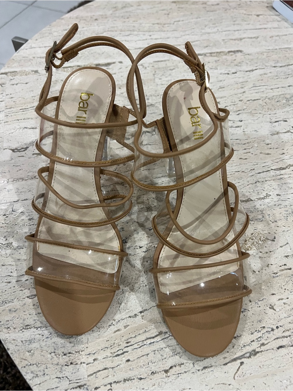 Bar lll Nude/Clear Strappy  Sandals with clear block heel